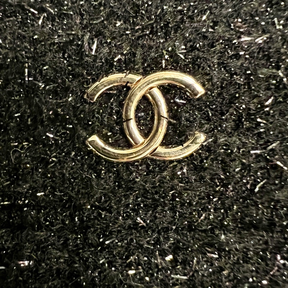 Chanel Black Sparkle Tweed Tablet Case/Purse With Chain Strap - Picture 2 of 7